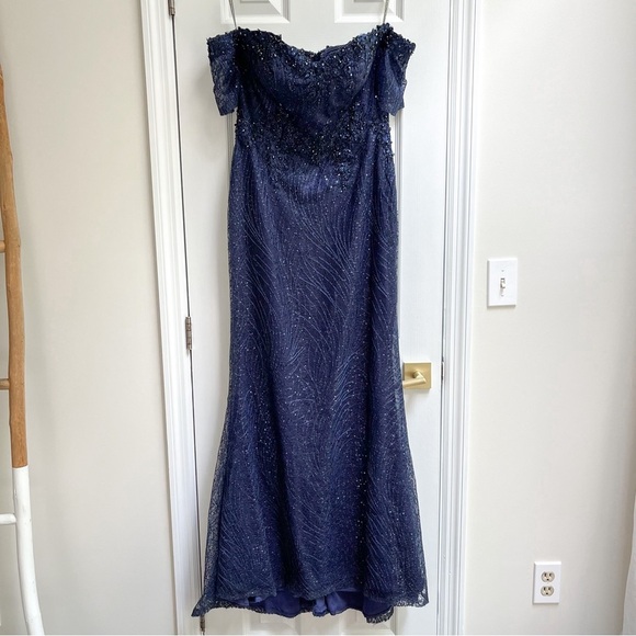 [rina dimontella] formal sweetheart embellished column gown blue - Picture 3 of 16